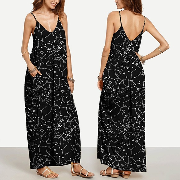 B&W Star/Constellation Pocketed Maxi Dress NWOT - Picture 8 of 8